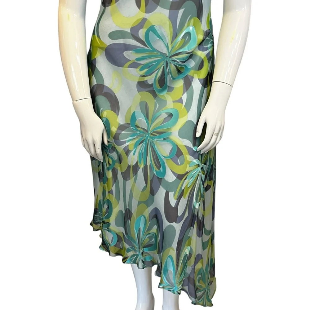 Planet UK Silk Slip Dress Green/Blue Mermaid Floral Size 14 - Picture 8 of 16